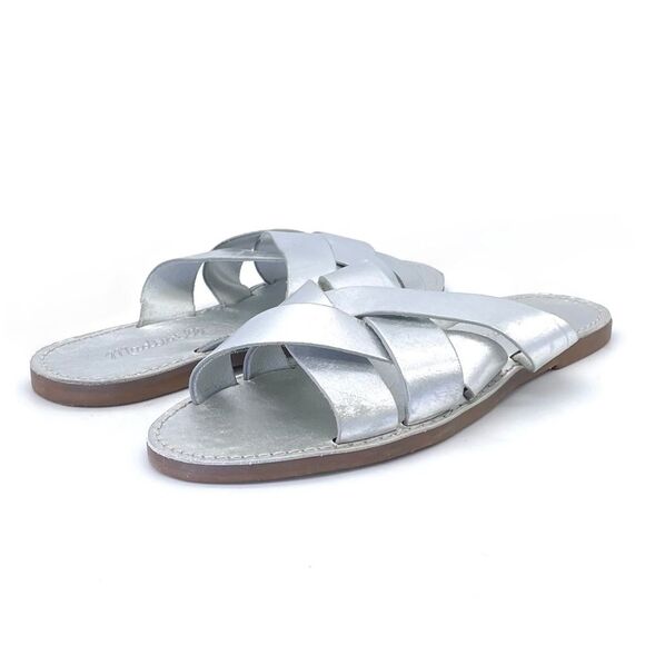 Madewell The Boardwalk Woven Slide Sandal Metallic Silver Leather Women’s Size 7 - Picture 13 of 16